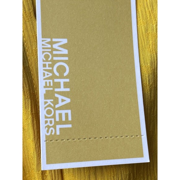 F. Michael Kors Top XL Ruched Yellow Blouse Cap Sleeve V Neck NWT $98 - Picture 10 of 11